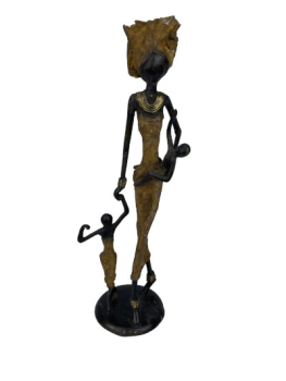 Preview: Bronze-Skulptur Frau mit 2 Kindern by Issouf -35 cm